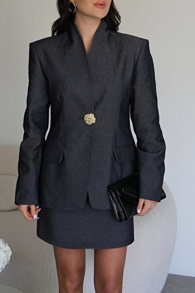 Julidress Set de jachetă și fustă mini cu nasturi aurii