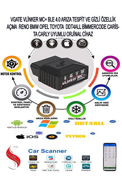 Vgate VLİNKER MC+ FORD BMW RENO OPEL GİZLİ ÖZELLİK AÇMA VE ARIZA TESPİT CİHAZI BLE 4.0 İOS ANDROİD