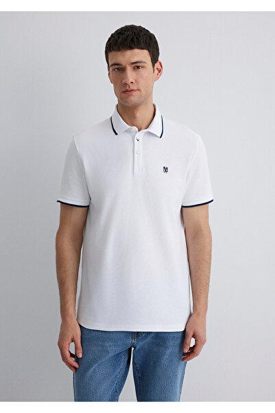 Mavi Şerit Detaylı Beyaz Polo Tişört Slim Fit / Dar Kesim 066039-620