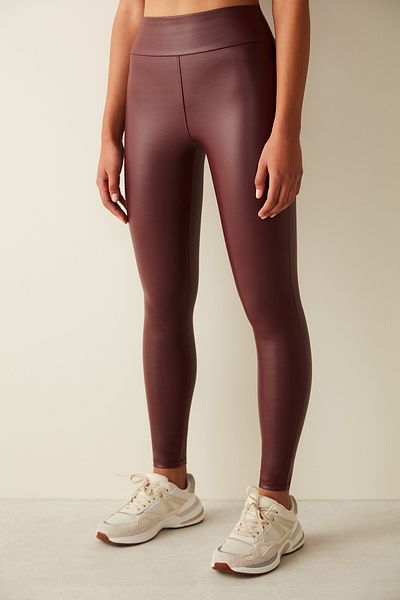 Penti Θερμικό κολάν Claret Red Extra High Waist Leather look με μήκος στον αστράγαλο