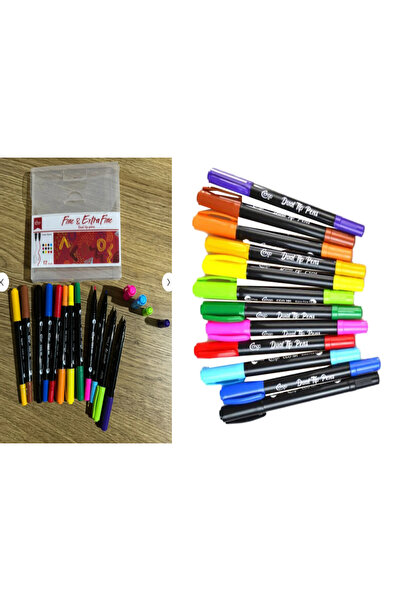 Faber Castell 1425 Tükenmez Kalem + Fineliner Kalem - Çift Uçlu Fineliner Extra Fine Kalem 3 Set