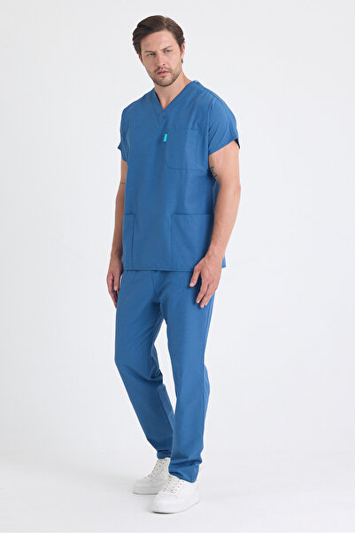 Raven Uniform Costum de uniformă pentru medic, asistent medical, farmacist, stomatolog, din bumbac, albastru petrol, uniformă chirurgicală