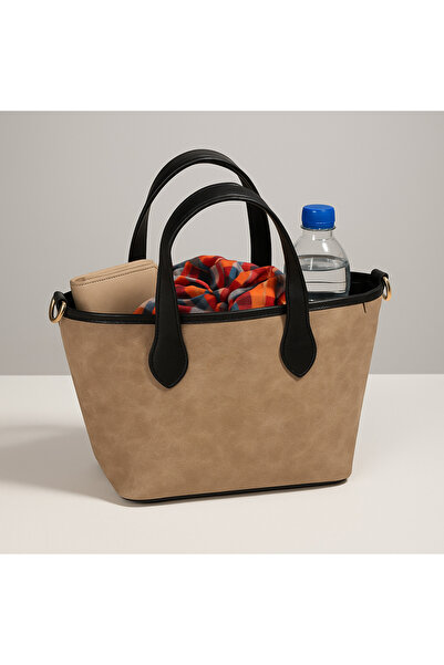 Nova Stylish Beige & Black Detailed Women's Shoulder and Hand Bag – Multi-Compartment, Wide Range of Uses