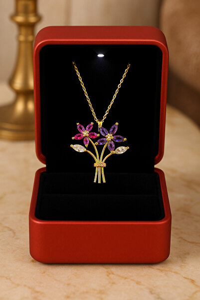 KAR DİAMOND 925 Ayar Gümüş Altın Kaplama Renkli Zirkon Taşlı Sevgi Demeti Kol...