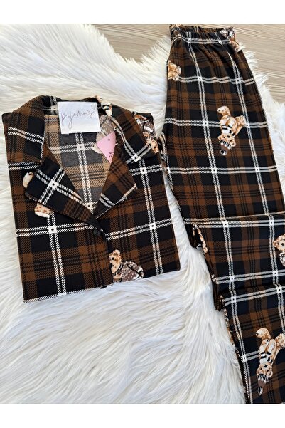 Pijamacs Velúr inggalléros kockás pizsama szett - hosszú ujjú