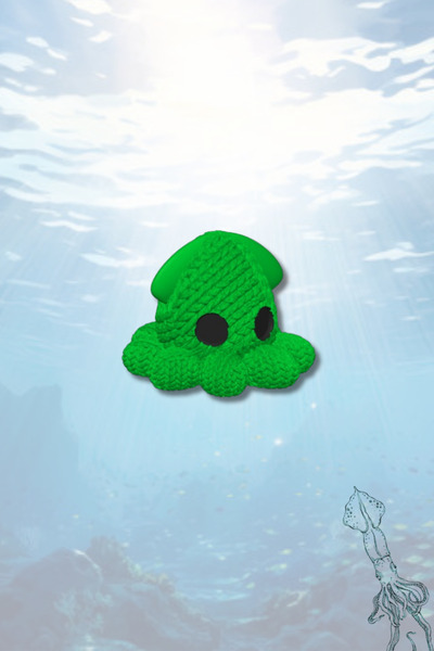 mmb Breloc cu calamar – Mini figurină cu model tricotat verde |   Ornament pentru geantă rigidă cu tematică marină în stil amigurumi