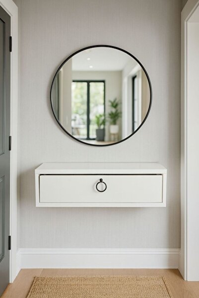 Ayşe Abladan 80 cm Beyaz Kapaklı Dresuar Salon Antre Hol Oturma Odası Askıda Kulplu Dolap Dresuar