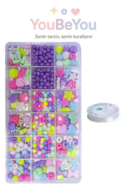 By MO Accessories Dolu Dolu Kutulu Çocuk Takı Yapma Hobi Seti - Kendin Yap Set - Bileklik Kolye Telefon Charm