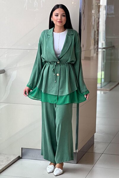 Ghisa Double Breasted Jacket with Chiffon Pants Cupra Suit