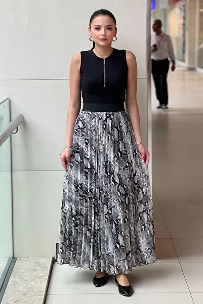 sentez giyim Synthesis Patterned Pleated Skirt