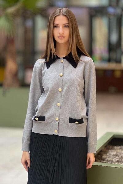 Ghisa Yakalı Kısa Triko Hırka