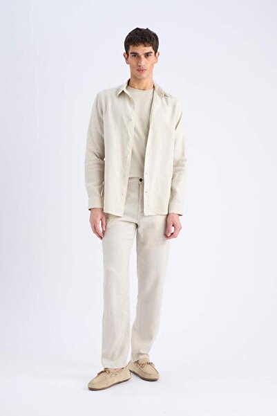DeFacto 100% Linen Relax Fit Relaxed Cut Straight Leg Summer Trousers C1117Ax25Sp