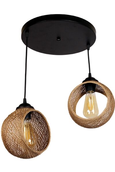 Bozyaka Aydınlatma Alfa Dekoratif 2'li Tavan Sarkıt Siyah Gövde Hasır Aksesuarlar Iç Mekan Modern Avize