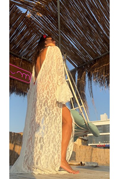 Seyhan Eraslan Dantelli Derin Dekolteli Çift Yönlü Kullanım Detaylı Elbise