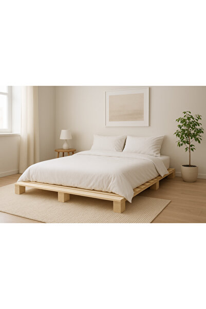 pinoxi Masif Doğal Ahşap Platform Karyola Natural Renk