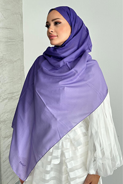 Stella Eşarp Aural Mor Renk Degrade Desen Soft Pamuk Şal