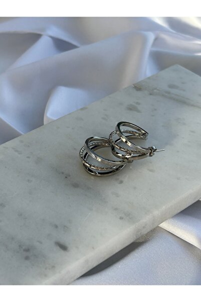 Atelier Emine Gümüş Üçlü Görünüm Halka Küpe