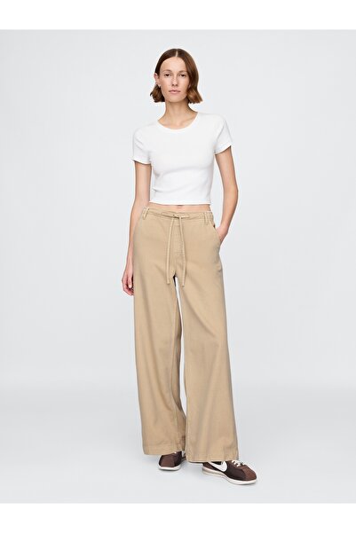 GAP Kadın Bej Mid Rise UltraSoft Easy Baggy Jean Pantolon