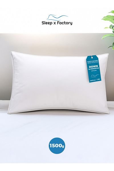 Sleep x Factory Premium Cotton Hotel Pillow – Microfiber Fill – 1500g – Ultra Soft & Supportive