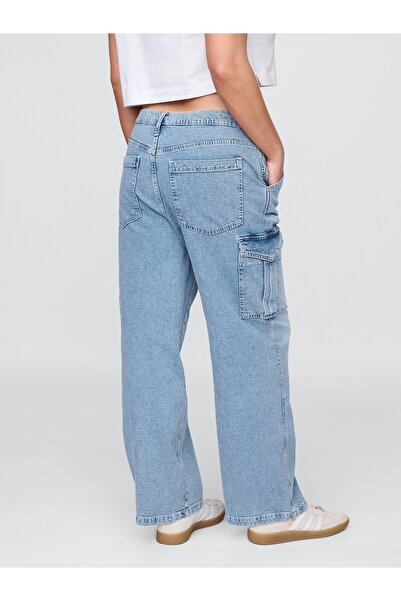 GAP Kadın Mavi Mid Rise '90s Loose Kargo Jean Pantolon