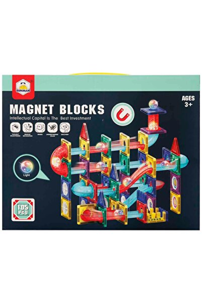 Sunman Manyetik Bloklar ve Işıklı Pist Topu 105 Parça