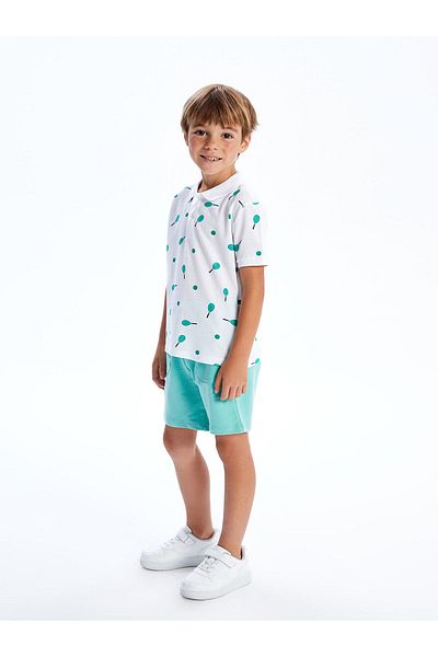 LC Waikiki New Season Polo Neck Patterned Combed Cotton Baby Boy T-Shirt
