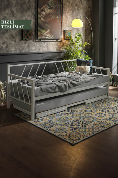 Unimet Glory Yavrulu Daybed Tek-çift Kişilik Sedir Metal Karyola Yatak Seti Beyaz