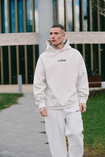 The Champ Clothing Σετ φόρμας με κουκούλα Unisex Oversize Medium TheChamp με στάμπα λευκό – Βαμβακερό Jogger & Φούτερ