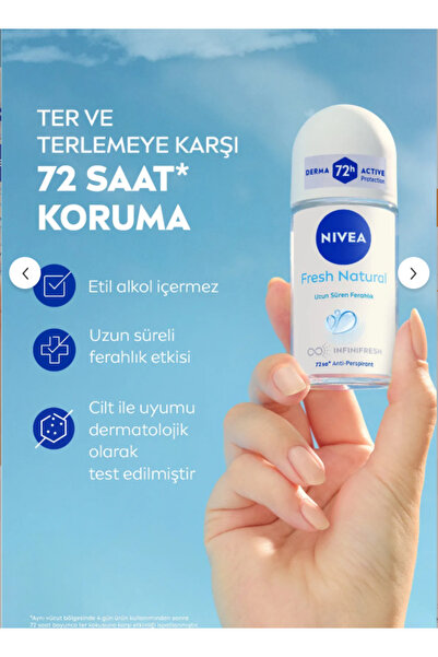 NIVEA Kadın Roll-on Deodorant Fresh Natural 50ml Ve Mini Roll-on Fresh Natural 25ml, 72 Saat Koruma