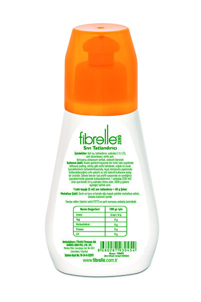Fibrelle Zero Sıvı Tatlandırıcı 200 Ml. ( Sukraloz Bazlı ) Sıvı Tatlandırıcı Turuncu Kapak