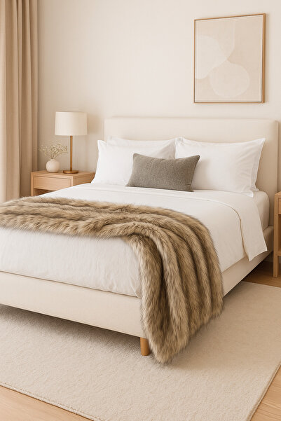 MER HOME Kırçıllı Krem Peluş Yatak/ Koltuk Şalı (140X140)