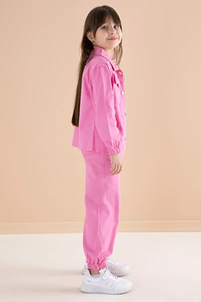 Cansın Mini Set cămașă și pantaloni cu broderie roz pentru fetiță - Set 3 piese 20157
