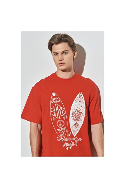 WRANGLER Ανδρικό μπλουζάκι Loose Fit Red Crew Neck