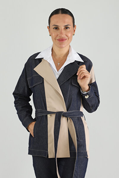 Dedoçe Kadın Günlük Bağlamalı Kısa Denim Trençkot