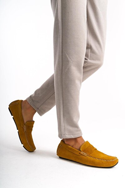 Mubiano Естествена кожа мъжки сует лофер в цвят горчица -MBMST2424-HRD