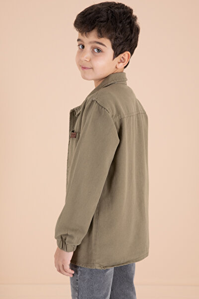 Cansın Mini Boy's 3-Piece Khaki Set - Shirt, Jean Pants and Button Detail 19970