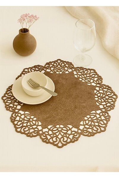 Ergüven Home Sütlü Kahverengi Süet Kumaş Amerikan Servis Supla 35x35 Cm Yuvarlak 6'lı Set - Şık Ve Dayanıklı