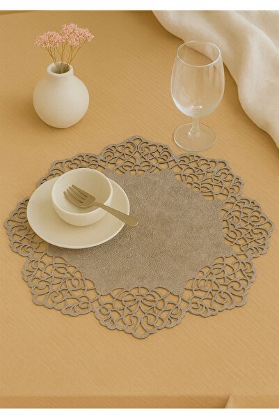 Ergüven Home Koyu Bej (TAŞ RENGİ) Süet Kumaş Amerikan Servis Supla 35x35 Cm Yuvarlak 6'lı Set - Şık Ve Dayanıklı