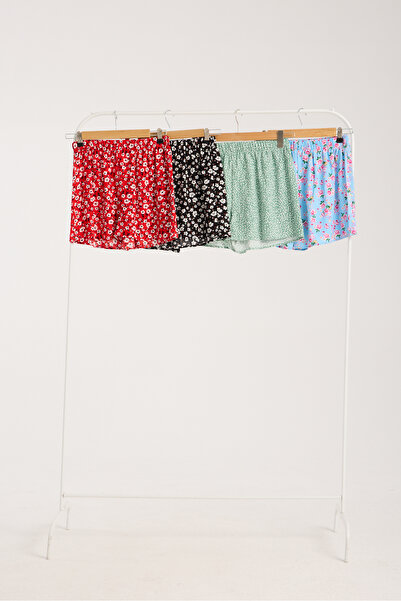 Moda ferfa 4-Piece Women's Viscose Floral Shorts 1 Piece of Every Color According to the Size You Choose