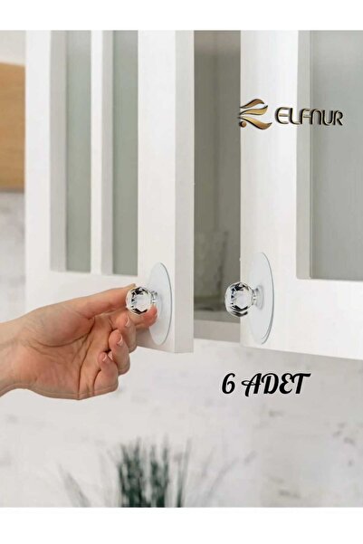 elfnur 6 Adet Çok Amaçlı Kristal Topuz Kendinden Yapışkanlı Mutfak Çekmece Ku...