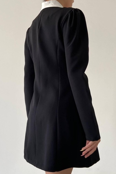 vuvutasarım Γυναικείο μαύρο ύφασμα τζάκετ Atlas Μίνι φόρεμα με φαρδύ γιακά μακρυμάνικο 170