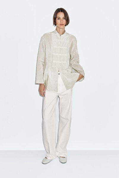 Massimo Dutti Hakim yaka çizgili oversize bluz