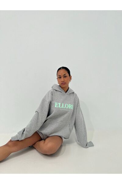DUBU BUTİK Ellore Australia Sweatshirt - Gray Printed Oversize Hoodie