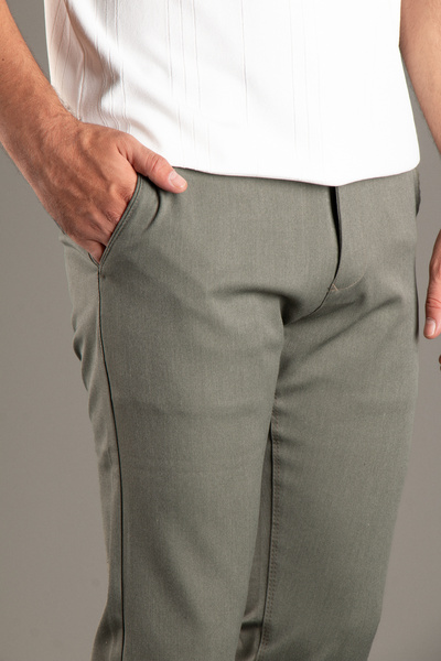 ZEKİ ÖZER Men's Canvas Linen Trousers - Khaki Color