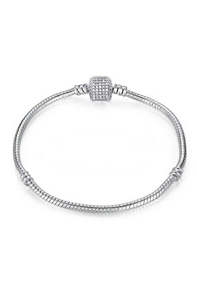 KUMİ 925 Ayar Gümüş Taş Desenli Silindir Kilit Kadın Gümüş Bileklik