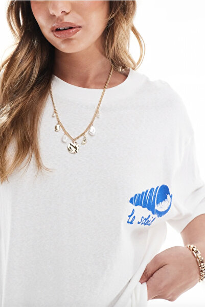 The Champ Clothing Γυναικείο λευκό υπερμεγέθη καλοκαιρινό μπλουζάκι – Le Soleil με κοχύλι και τροπική εκτύπωση στην πλάτη, άνετη εφαρμογή