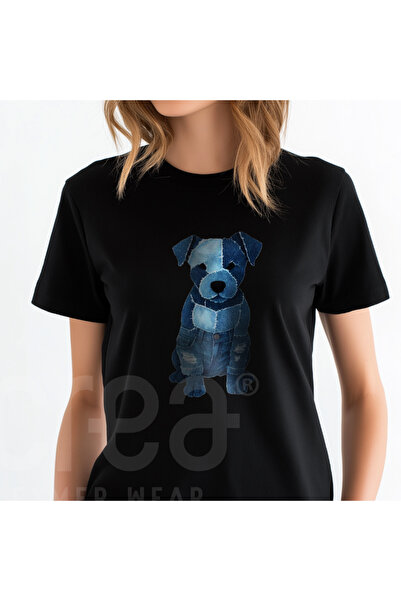 Crea Eymer Wear Μπλουζάκι με σχέδιο τζιν με εμπριμέ βαμβακερό λαιμόκοψη μαύρο...