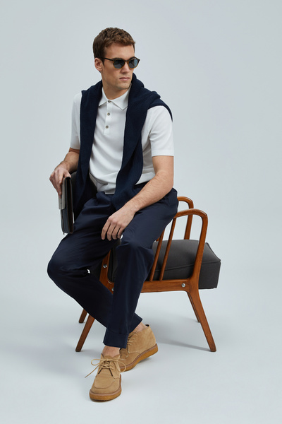 Lufian Albert Smart Men's Chino Trousers Comfort Pleated Navy Blue