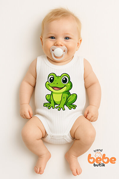 Trend Bebe Butik بدلة أطفال مطبوعة على شكل ضفدع – قميص داخلي من القطن بنسبة 1...