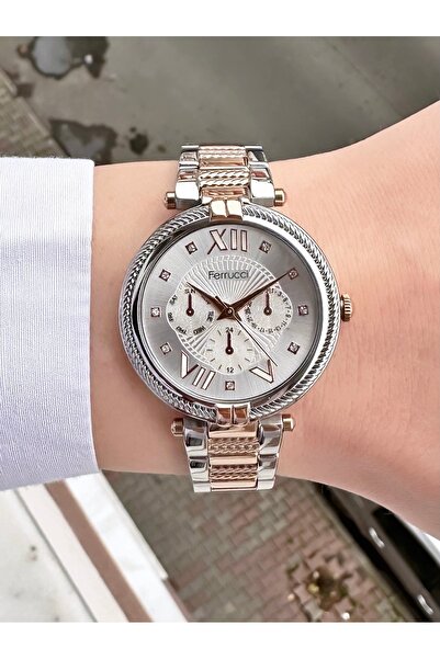 Ferrucci Rose Gold Quartz Wristwatch - Stylish Elegant Mesh Frame, Steel Cord Dial